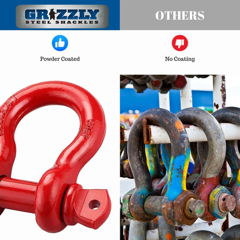 GRIZZLY 2 Pack- D Ring Shackles 3/4 INCH â€“ Red â€“ Heavy Duty Forged Steel with 4.75 Ton Capacity â€“ Ideal for Jeeps, ATVâ€™s, Trucks to use with Recovery,Towing, Snatch Straps,Snatch Block,Tree Savers - Image 4